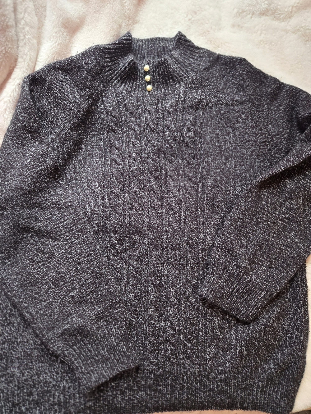 Rebecca Malone Dark Gray Turtleneck Sweater with Button Placket